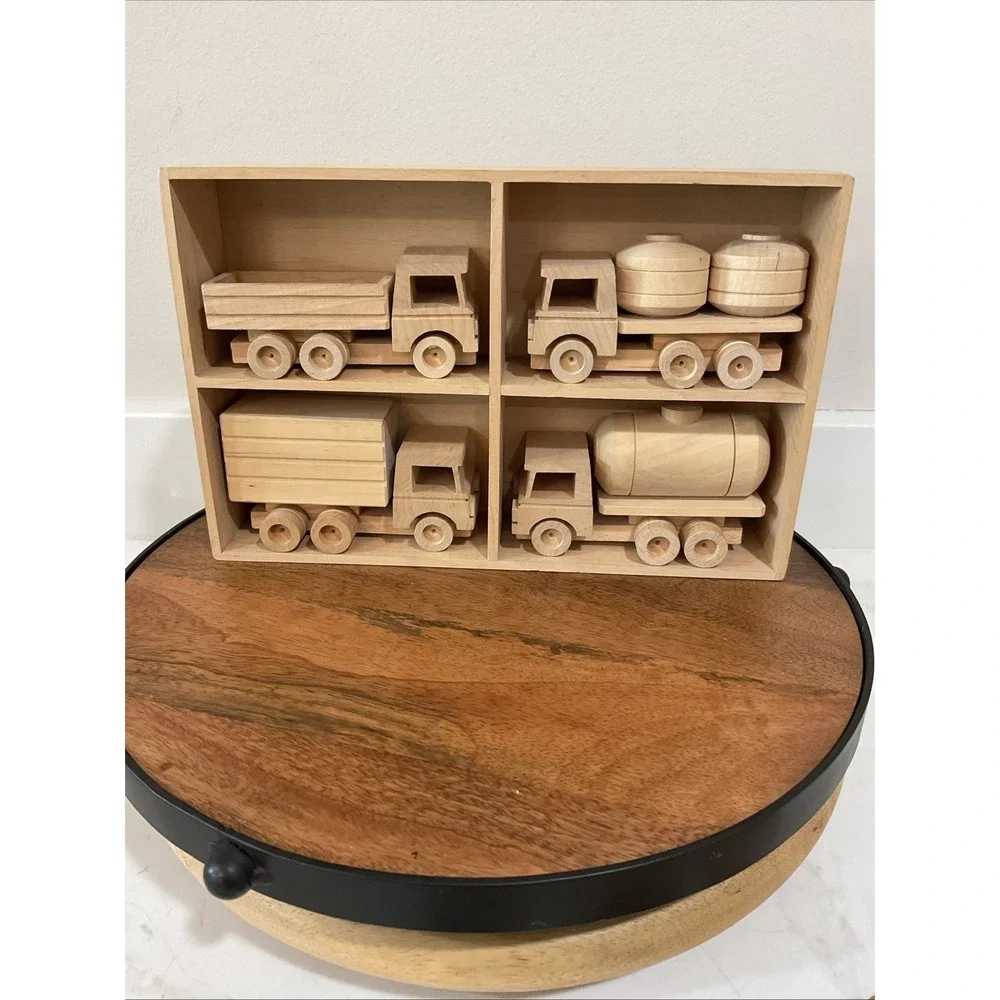 Handmade Vintage Wooden Truck set of 4 Trucks Cargo Display Decor Play Paint
